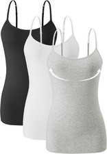 Damen Unterhemd mit Regal BH Baumwolle Tanktop Verstellbare Tr&auml;ger 3er Set