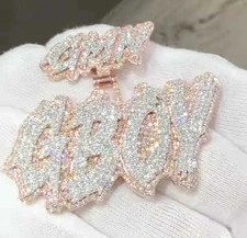 Men's 5.33ct Passing Tester Moissanite Customized Name Pendant Sterling Silver