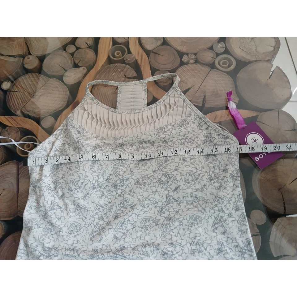 Soybu Pintuck Racerback Paschi Tank Quartz Gray White Large - Image 4 of 4