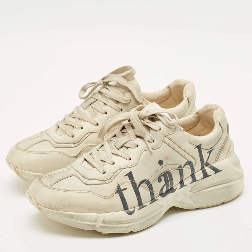 Gucci Cream Leather Rhyton Lace Up Sneakers Size 42 - image 2 of 4