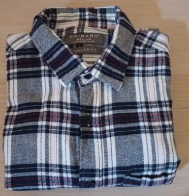 Mens Primark Blue Flannel Plaid Long Sleeve Shirt Size: Medium