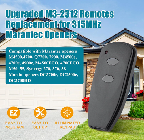 2X Garage Door Opener Remote for Marantec Harrison Martin M3-2312 Program 315MHz - Picture 2 of 6