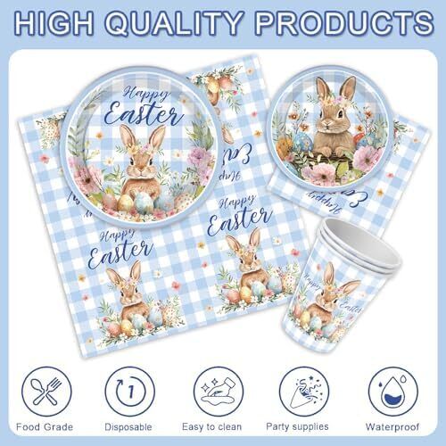 96Pcs Easter Party Tableware Set Plates Cups Napkins Bunny Egg Spring Decoration - Picture 4 of 6