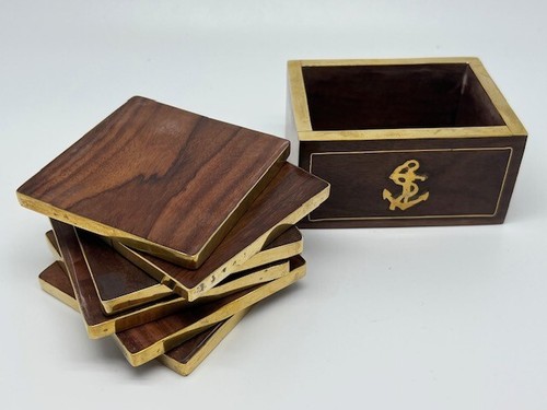 Wooden Coaster and Holder Set - Handmade by South Asian Artisans (6 Coasters) - Picture 2 of 3