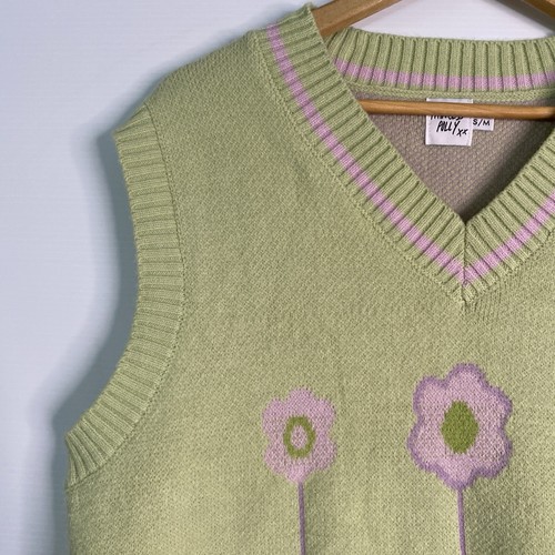 Princess Polly Vest Women S/M Green Pink Knitted Wool Blend Oversized Preppy - Picture 7 of 19