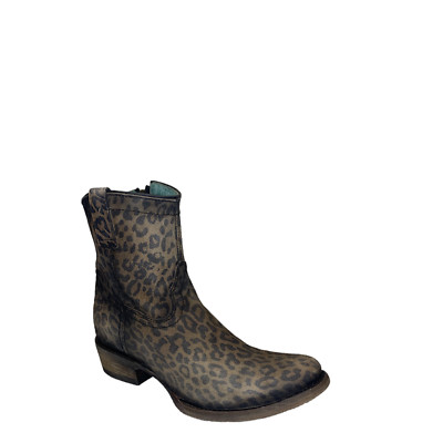 Corral Ladies Brown Leopard Print Round Toe Booties C3627