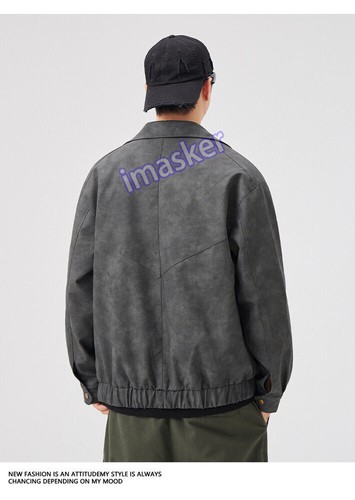 Giacca cargo retrò da uomo stile USA pelle PU outwear giacca da volo cappotto baseball - Foto 18 di 26