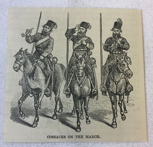 small 1886 magazine engraving ~ COSSACKS ON THE MARCH