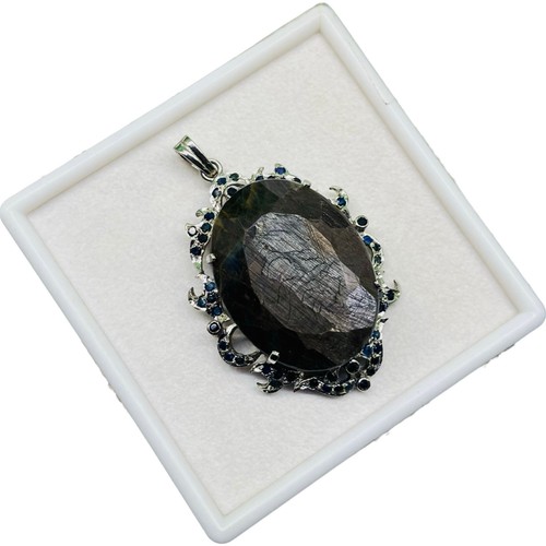 71 Gms Certified Natural Sapphire Huge 925 Sterling Silver Exquisite Pendant - 第 7/14 張圖片