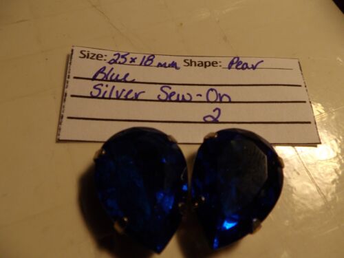 2- 25x18mm Blue Sapphire Loose Pear Rhinestones W/SSOS - Picture 1 of 5