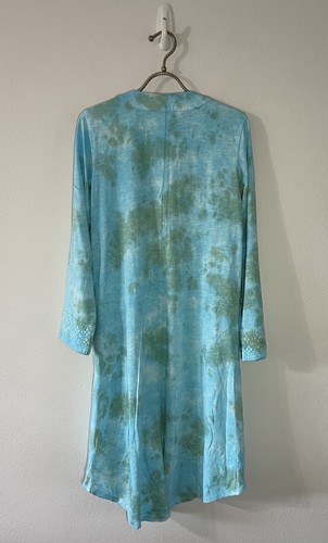 Cardigan spolverino nuovo con etichette logo Lavish Lori Goldstein tie dye taglia XS blu turchese - Foto 6 di 14