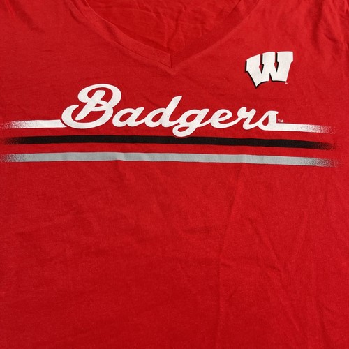 NCAA Wisconsin Badgers Women's Lines Short Sleeve V-Neck T-Shirt - XL - Picture 2 of 6