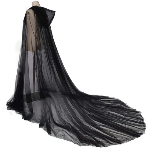 Lady Mesh Hooded Cape Cloak Top Bridal Halloween Party Retro Fancy Dress Loose - Picture 9 of 19