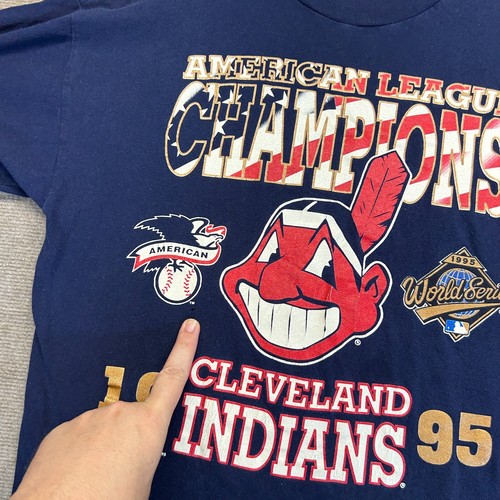 Cleveland Indians 1995 AL Champs T Shirt Adult Large Chief Wahoo Majestic VTG - 第 8/11 張圖片