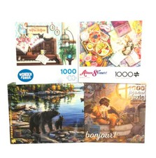 Lot of 4 - 1000 pc Jigsaw Puzzles- Animals, Cats, Bears. Wildlife, Kittens.