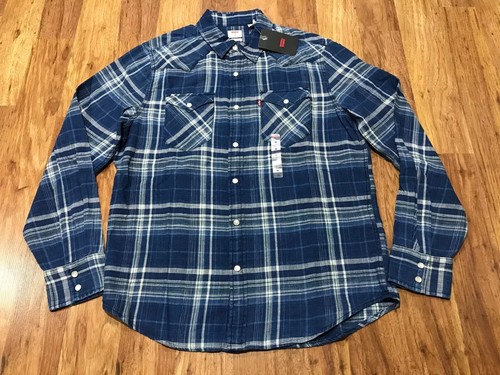HERREN M - NEU Levi's Indigo kariert Perlen Druckknopf Western Rodeo Cowboy Hemd
