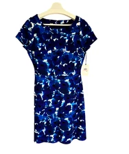 Ivanka Trump Sheath Dress Women 10 Blue Floral Watercolor Vibrant Stretch Art