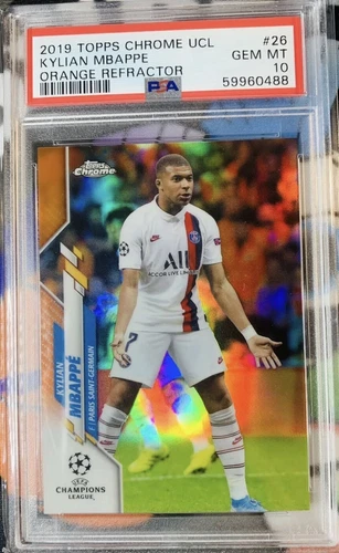 Kylian Mbappe 2020 TOPPS CHROME UEFA ORANGE REFRACTOR #26 7/25 PSA 10 Jersey #