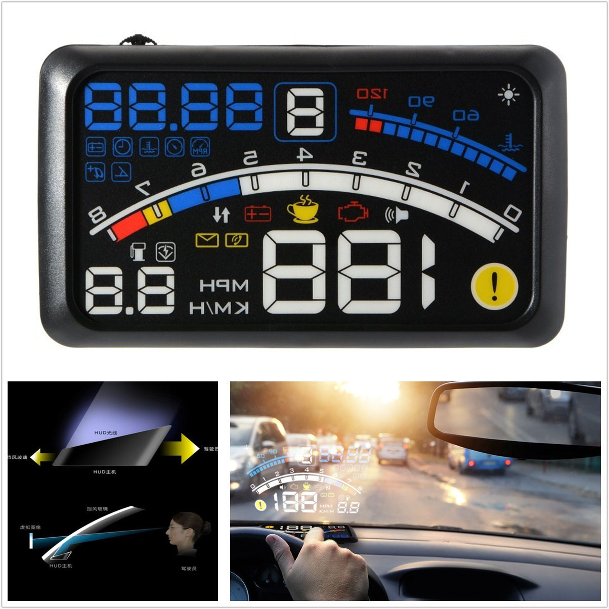 Car Head Up Display 5.5" OBD2 GPS Dual Model HUD Projector Speedometer