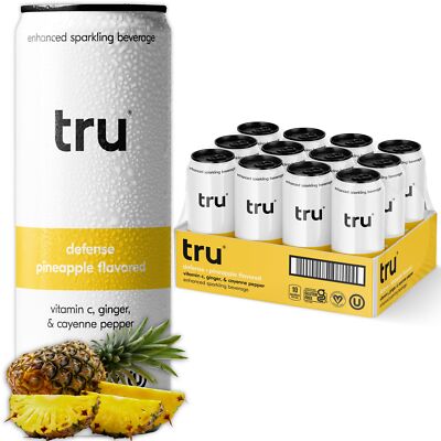 Tru Defend Sparkling Water 12 Fl Oz Pack of 12 Vitamin C Pineapple Flavor