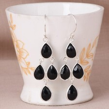 Black Onyx Chandelier Earrings 925 Sterling Silver Womens Wedding Jewelry Gift