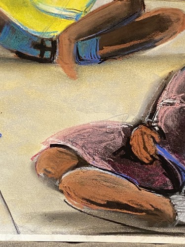 Quadro acquerello pastello originale arte popolare bambini che giocano afroamericano - Foto 9 di 15