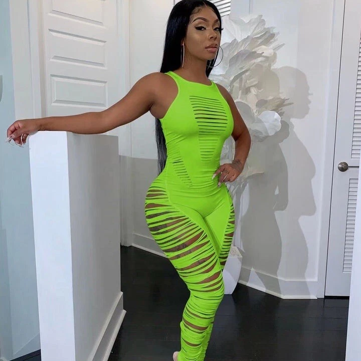 Multi-Cut Jumpsuit. Material very stretchy. Available Colors: NEON GREEN |  eBay