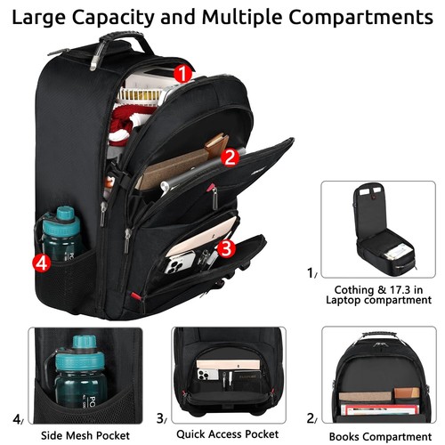 ZOMFELT Rolling Backpack, Travel Backpack with Wheels, Carry on Backpacks wit... - Picture 3 of 7