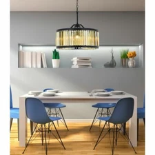 Chandelier Golden Teak Crystal Matte Black Foyer Living Dining Room Ceiling 28"