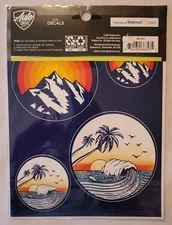 Auto Drive Window Decals Colorful Mountains Waves Outdoors 4 Pack New Unopened