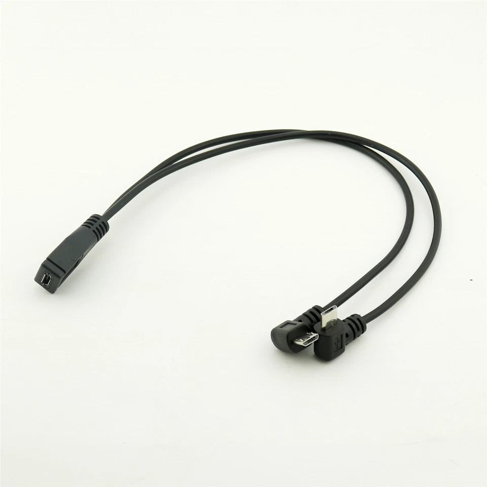 Micro USB 2.0 5 Pin Female To 2x Male 90° Angled Splitter Y Data Charger Cable - Image 2 of 4