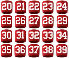 #20-39 Number Sweatband Wristband Football Baseball Basketball Soccer Red White