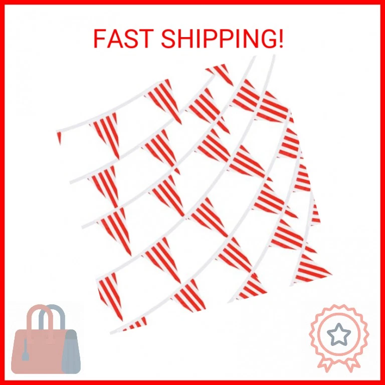 RUBFAC 170ft 120pcs Red and White Striped Pennant Banner, Carnival Circus Decora - Image 2 of 2