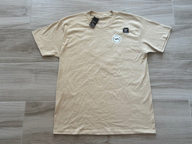 New RVCA The Balance of Opposites Men's Tan Graphic Logo SST T-Shirt! Large L!