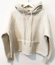 POL Hoodie Womens Size Small Light Gray Heathered Fleece Raw Hem Sweatshirt