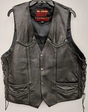 Hot Leathers Men's Leather Snap Front Black Size 48 Biker Vest