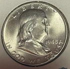 1948-P Franklin Silver Half Dollar BU Lustrous Brilliant Uncirculated