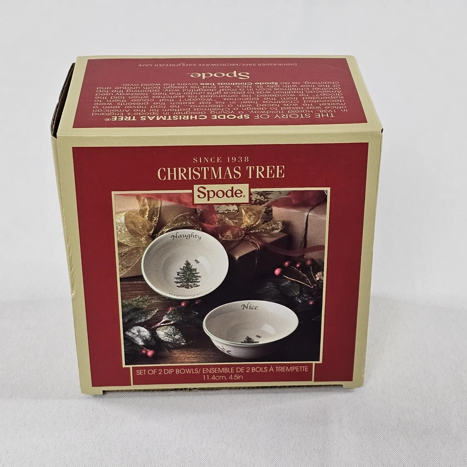 Spode Cristmas Tree Set Of 2 Dip Bowls Naughty Nice 4" New In Box XT8597-XP  - Image 2 of 4