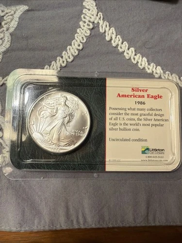 1986 1 Ounce Uncirculated Silver American Eagle (P) In Littleton Holder