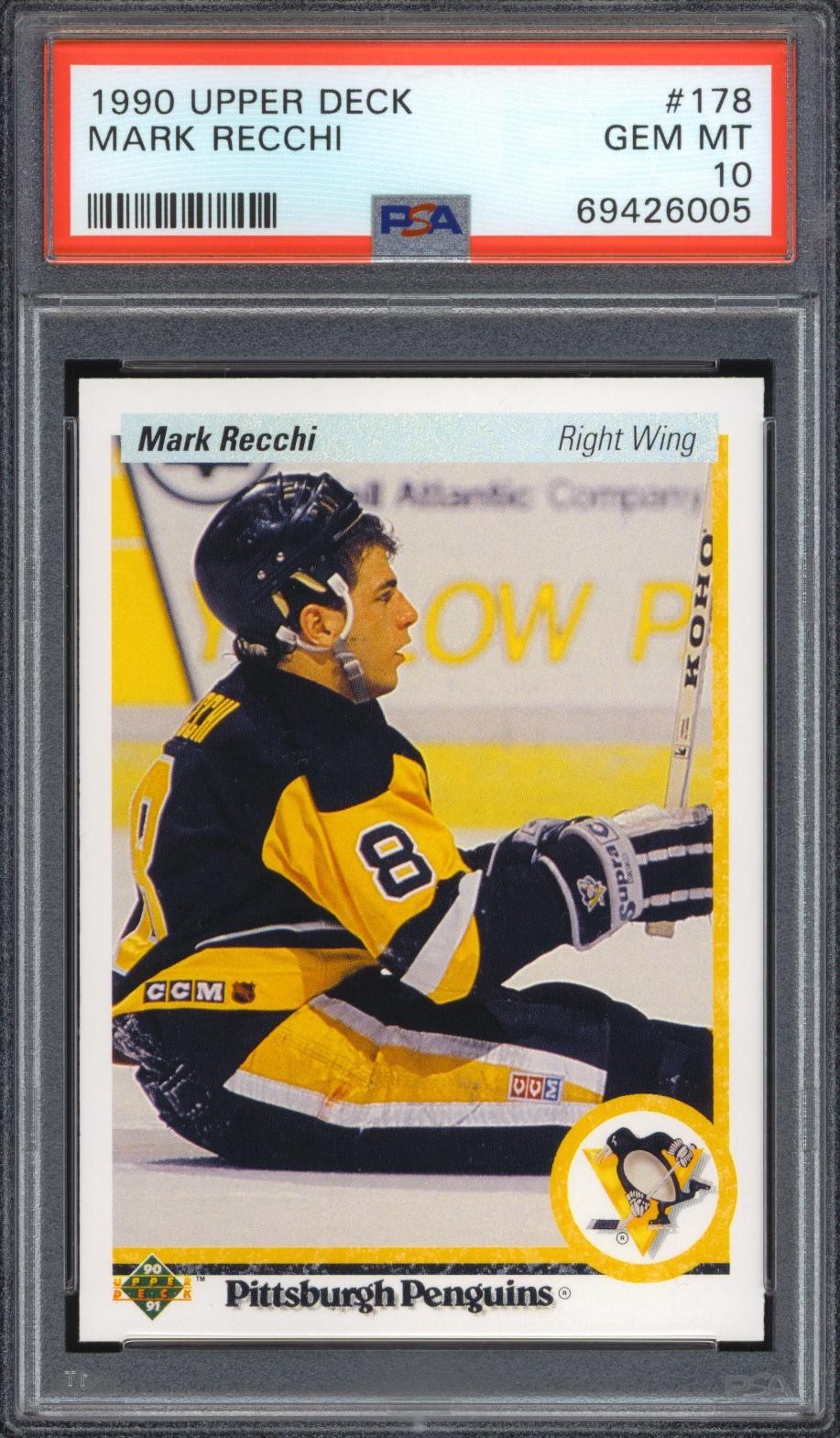 1990-91 Upper Deck #178 Mark Recchi Rookie RC PSA 10 Gem Mint