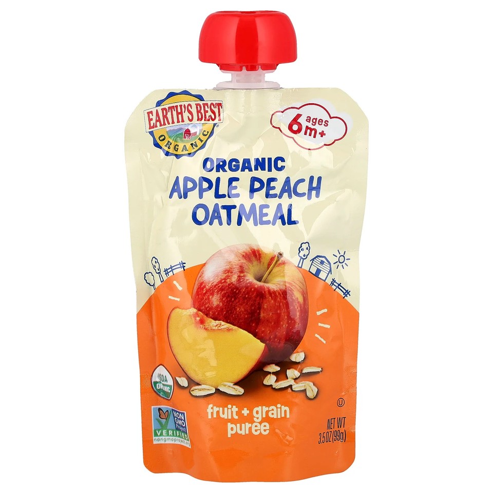 Organic Fruit & Grain Puree, 6+ Months, Apple Peach Oatmeal, 3.5 oz (99 g)