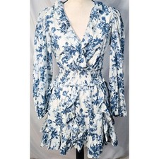 Gap X Love Shack Fancy Dress Medium White Blue Floral Ruffle Mini A Line Boho