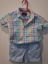 The Children's Place Boys Plaid Shirt  Carrot Print Shorts Set 2T Cotton