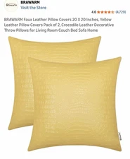 BRAWARM Pack of 2 Black Leather Throw Pillows 20 X 20 Inches Black Leather Pill