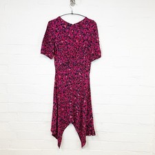 Hush Floral Midi Dress UK 6 Pink Black Handkerchief Hem Viscose Boho