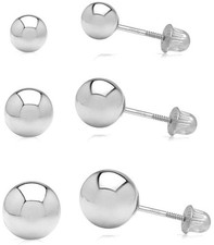 14k White Gold Ball Stud Earrings 3 Pair Set 3mm, 4mm, 5mm Screw-Backs