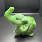 FENTON GLASS GREEN ELEPHANT Hand Painted Signed D Fredrick St Patrick  Luck Y4