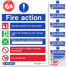 SAFETYKING® Fire Action Signs (6 Pack) 200mm x 150mm, Self Adhesive Vinyl Fire A