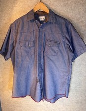 Wrangler Wrancher Men  s Size XL Blue Pearl Snap Short Sleeve Button Up