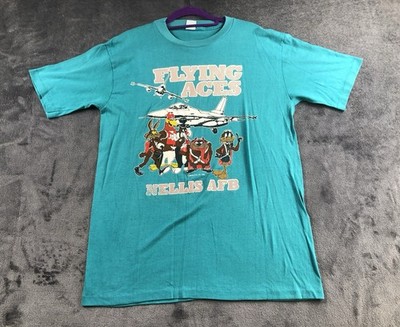 Vintage Looney Tunes T-shirt Size Medium Green Flying Aces 1988 Warner Bros